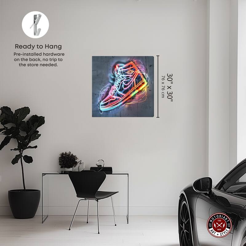 Notoriart Colorful Light Up Neon Sneaker Gallery Wrapped Sneaker 1 Piece Canvas Wall Art