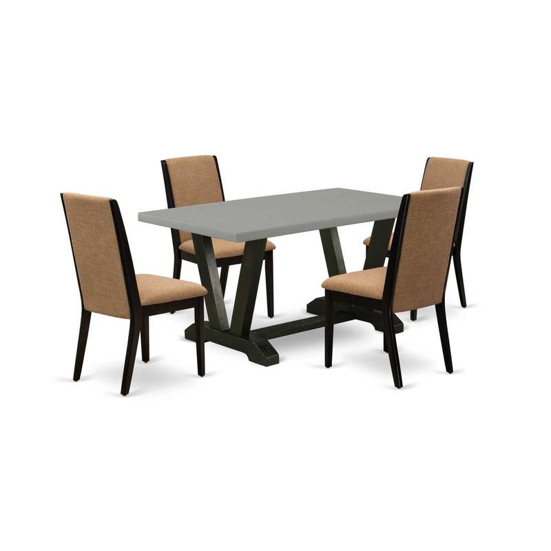 HomeStock 5-Piece Natural Oak Finish Solid Wood Top Dining Table with 4 Parson Chair