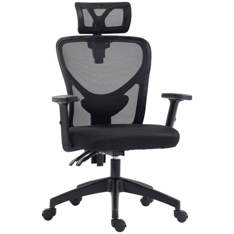 Black Mesh Ergonomic Office Chair with Recline, Headrest and Lumbar - 26" W x 24" D x 41.75"-45.75" H - Black