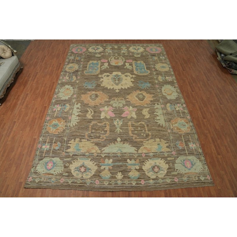 Hand Knotted Oriental 100% Wool Carpet Transitional All-Over Brown Oushak Area Rug - 17' 8'' X 12' 0''