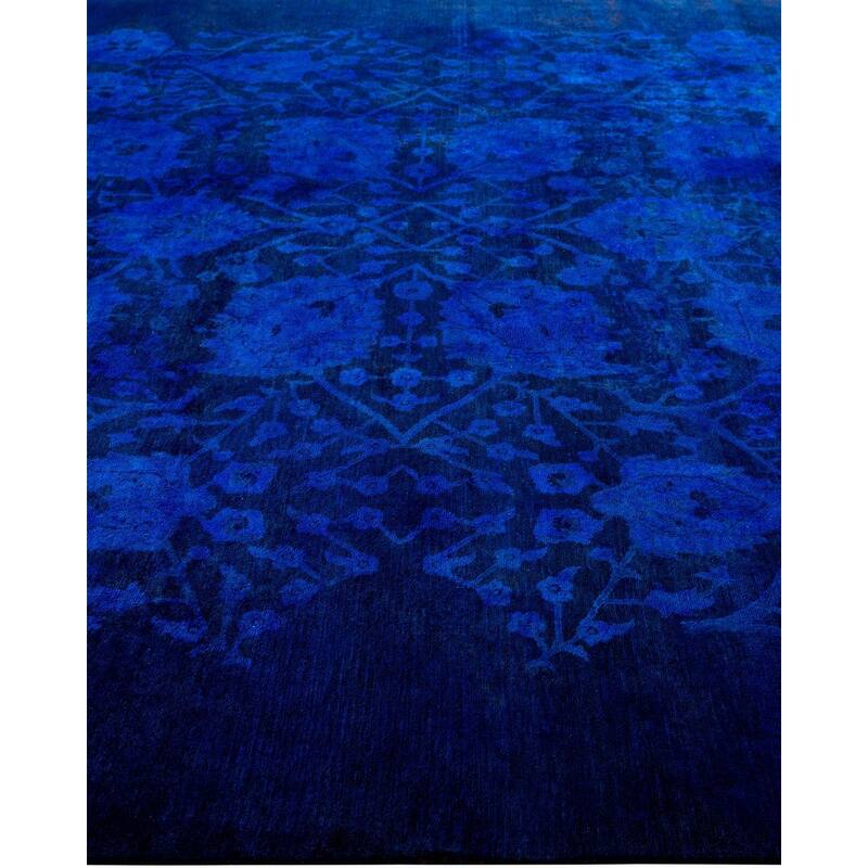 Overton Hand Knotted Wool Vintage Inspired Modern Contemporary Overdyed Blue Area Rug - 8' 0" x 10' 4"