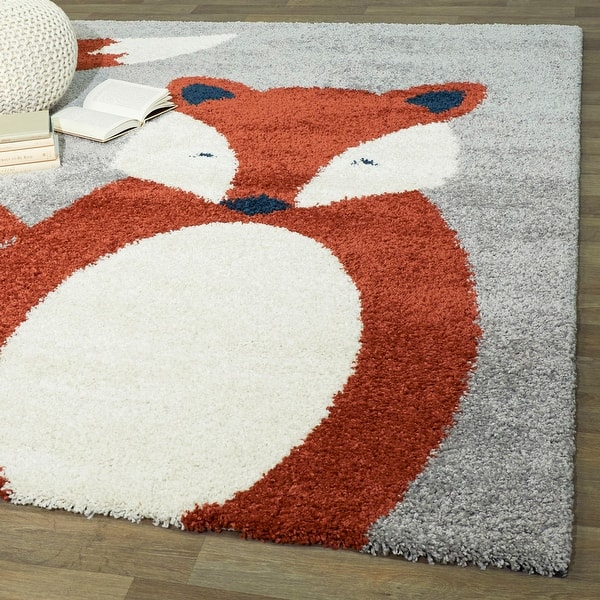 slide 2 of 5, Mod-Tod Fluffy Fox Kids Area Rug 3'11" x 5'7" - Grey