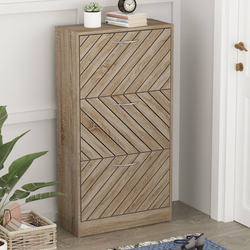 Kerrogee 18-Pair Shoe Storage Cabinet with 3 Flip Drawers Wood/ Grey