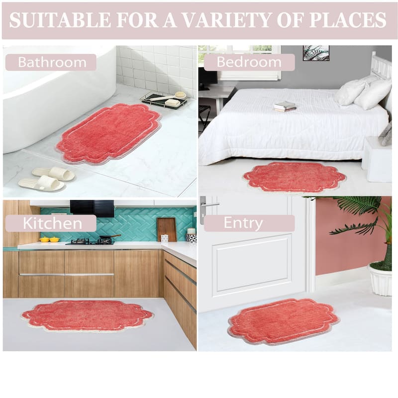 Allure Collection 100% Cotton Non-Slip Bathroom Rug Set, 3 Piece Machine Washable- Bathroom Rug, Bath Rug, U Shaped Contour