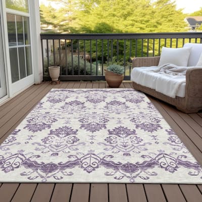 Machine Washable Indoor/ Outdoor Chantille Medallion Damask Rug