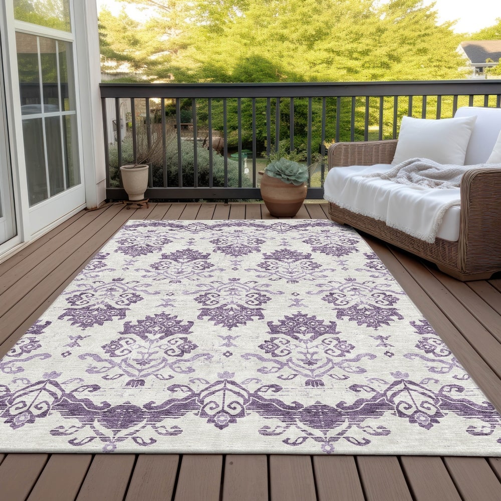 Machine Washable Indoor/ Outdoor Chantille Medallion Damask Rug