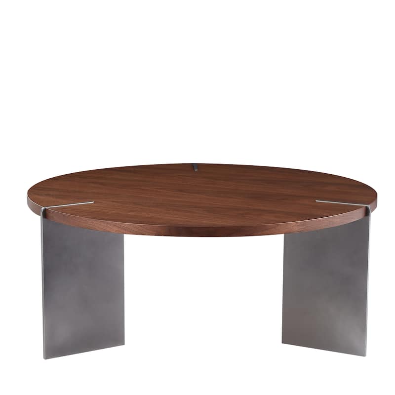 Round Coffee Table Modern Center Table with Oak Decorative Countertops and Frame, for Living Room and Office