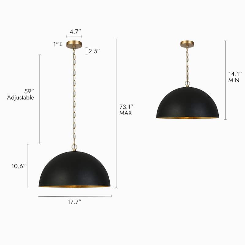 Modern Industrial 1-Light Oversized Black Gold Pendant Semi-Circular Design Chandelier for Dining Room - Small-17.7"D