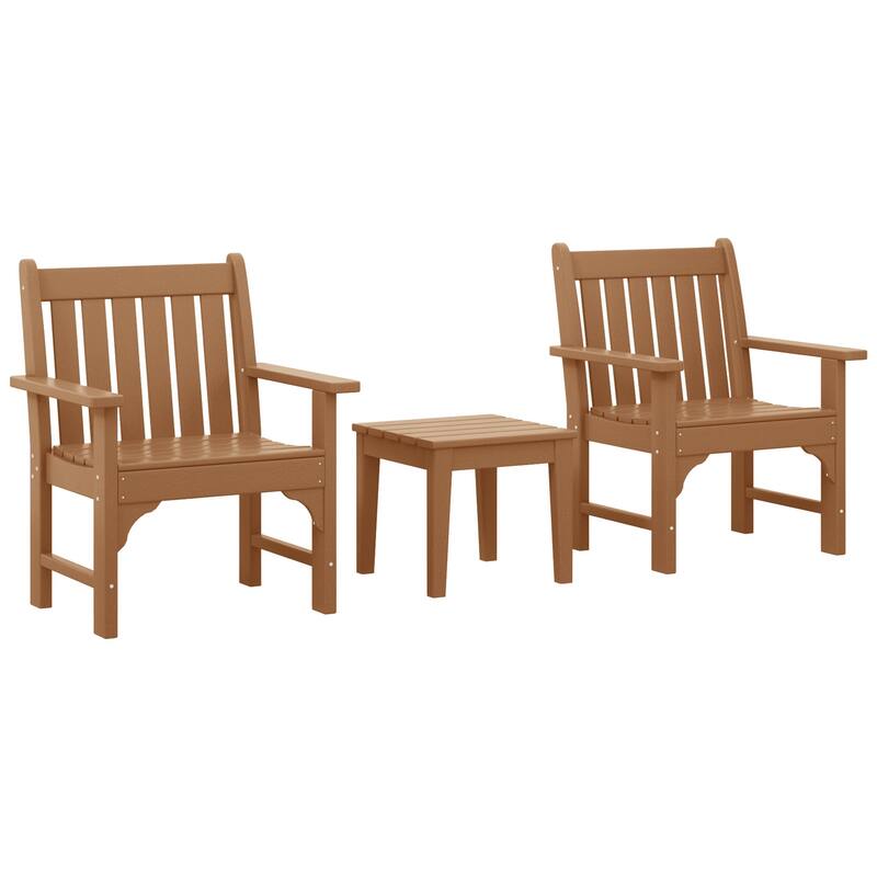 Laguna Outdoor Patio 3-Piece Garden Arm Chair Conversation Set With Side Table - Teak