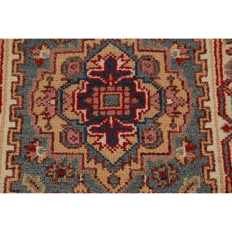 Hand Knotted Oriental 100% Wool Carpet Traditional Geometric Greys & Charcoal Heriz (serapi) Runner Rug - 8' 2'' X 2' 6''