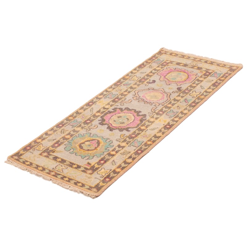 ECARPETGALLERY Hand-knotted Modern Oushak Light Grey Wool Rug - 2'7 x 5'11