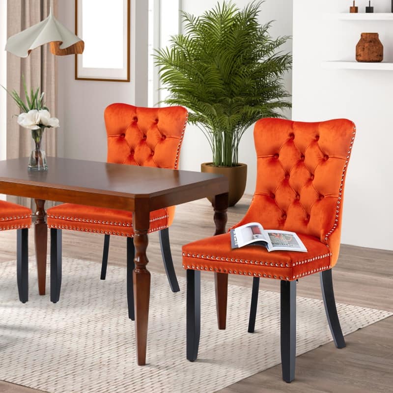 Solid Wood Velvet Upholstered Dining Chair Set of 2