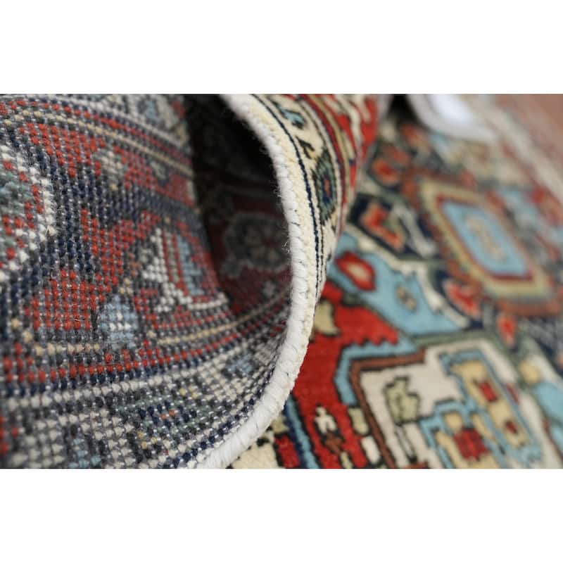 Beige Heriz Serapi Indian Rug Hand-Knotted Oriental Wool Carpet - 5'11" x 8'11"