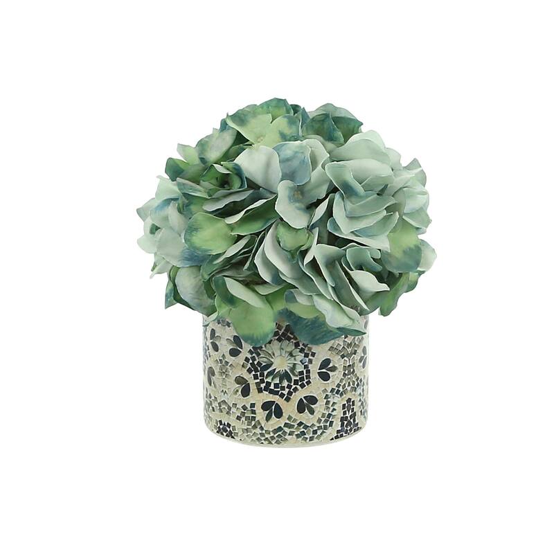 Hydrangea Arrangement in a Glass Vase - Green, Mosaic