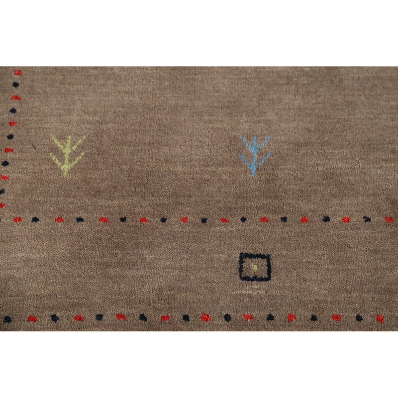 Brown Tribal Gabbeh Indian Accent Rug Handmade Wool Carpet - 3'11"x 5'7"