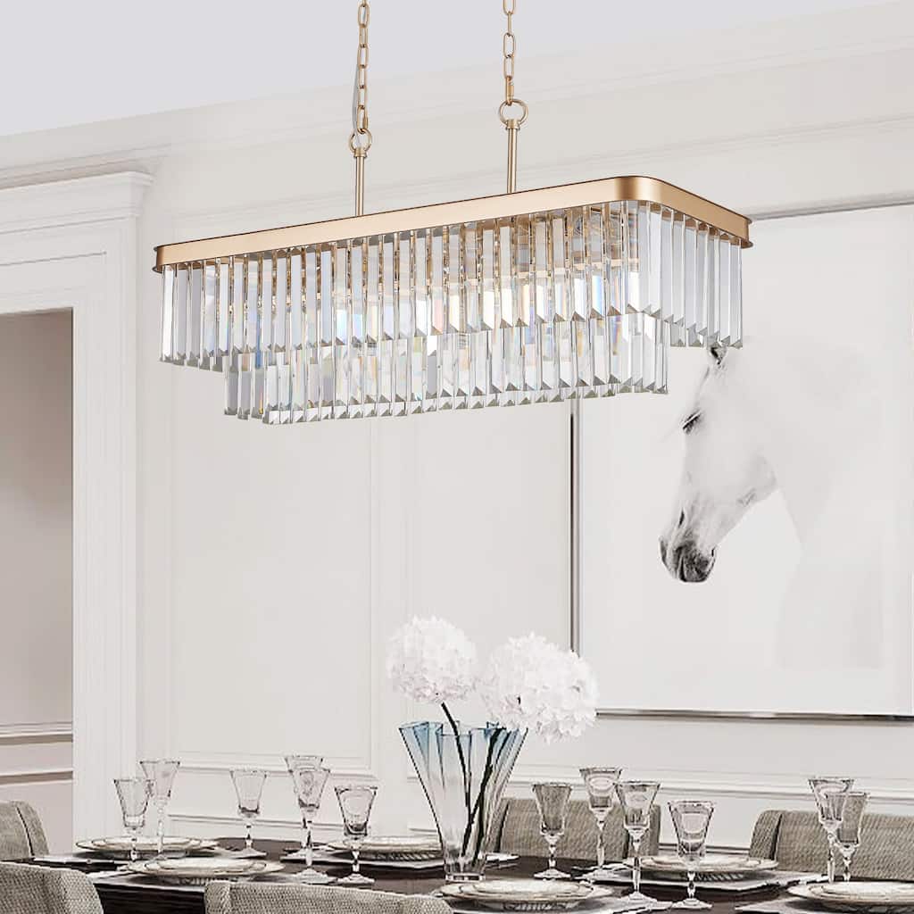 Rectangular Crystal Chandelier Adjustable,E12 Modern Industrial Crystal Lights, (Bulb Not Included)