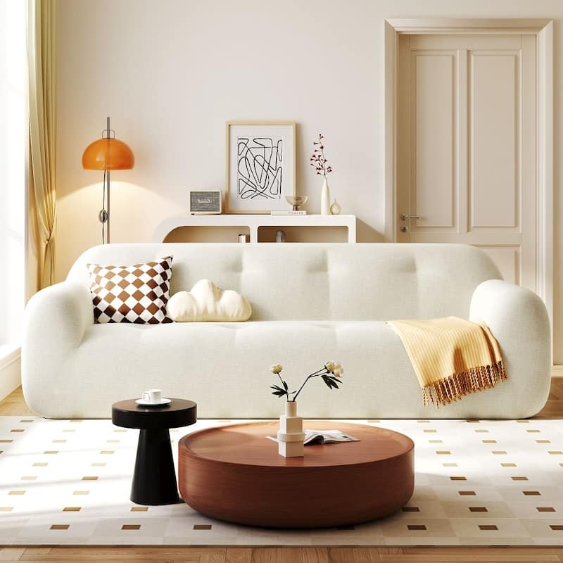85.8" Modern Chenille 3-seater Full Sponge Compression Design Sofa with Powder-free Foam - Beige