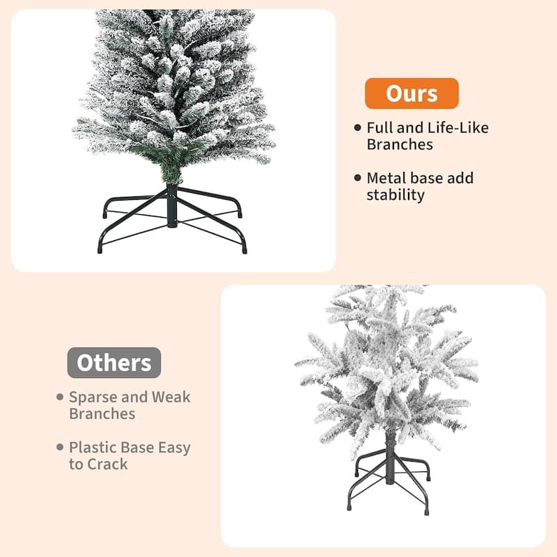 Snow Flocked Christmas Tree with Sturdy Metal Stand for Home, Office, Party Decoration