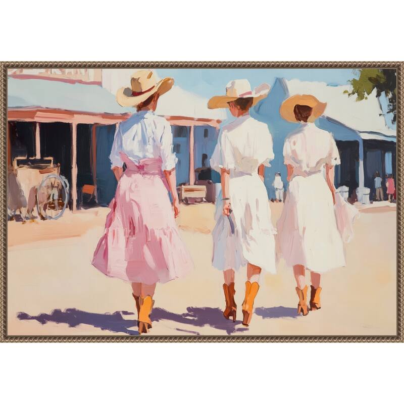 Retro Western Ladies by Melloi Art Prints (33 x 23 in.), Framed Canvas Wall Art Print