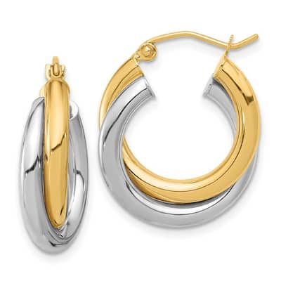 Curata 10k Two tone Polished Double Tube Hoop Earrings - 23.77x19.75mm Wide 6.27mm Thick