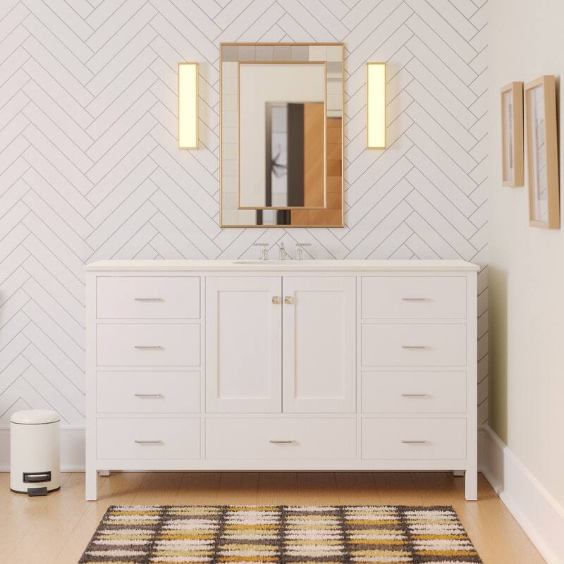 KitchenBathCollection Horizon 60" Single Bathroom Vanity with Engineered White Top - White