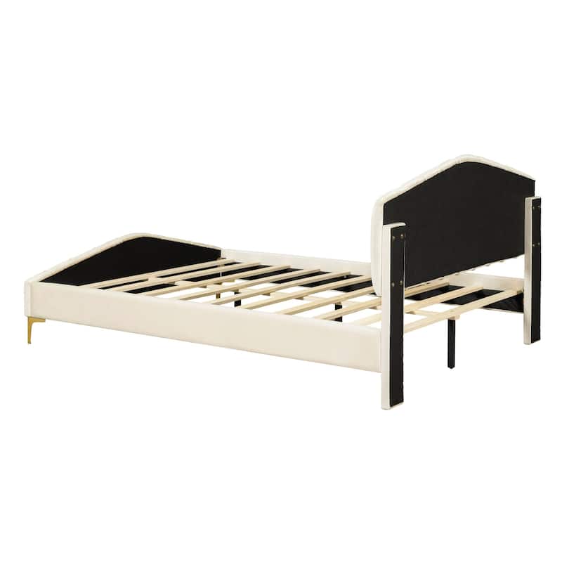 Queen Size Velvet Platform Bed with Thick Fabric