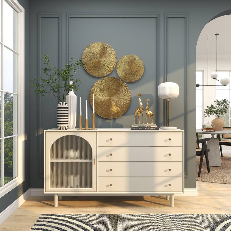 CosmoLiving by Cosmopolitan Gold, White or Black Wooden Carved Radial Plate Home Wall Decor (Set of 3)