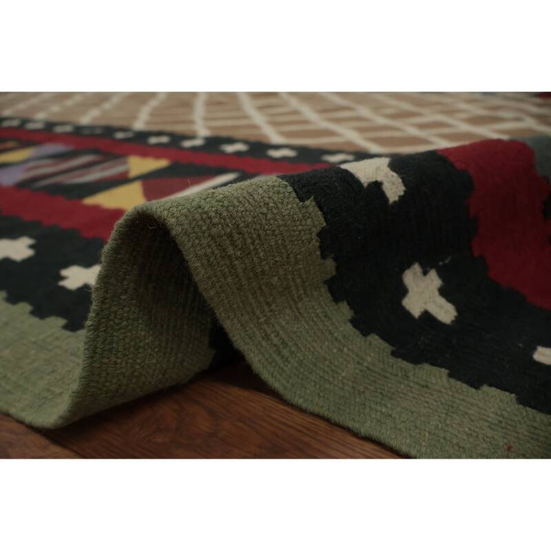 Hand Woven Oriental 100% Wool Carpet Southwestern Tribal Brown Kilim Area Rug - 15' 2'' X 11' 10''