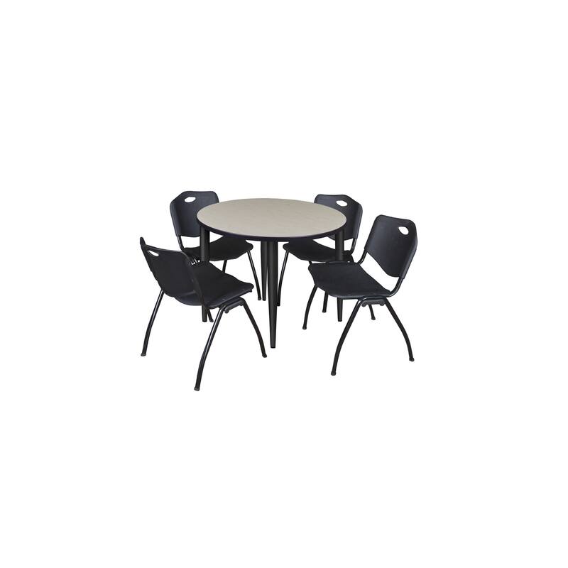 36 in. Round Breakroom Table- Maple Top, Black Base & 4 M Stack Chairs- Black