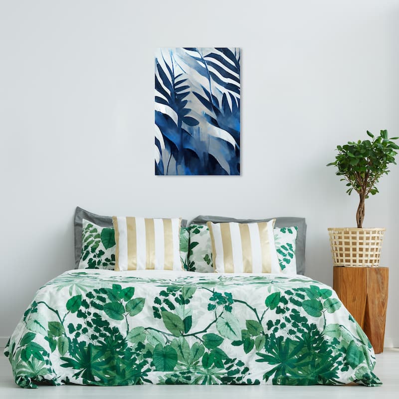 Wynwood Studio Canvas Floral and Botanical Jungle Rain Blue and Tropical Wall Art Canvas Print - Blue, White - 36 x 24