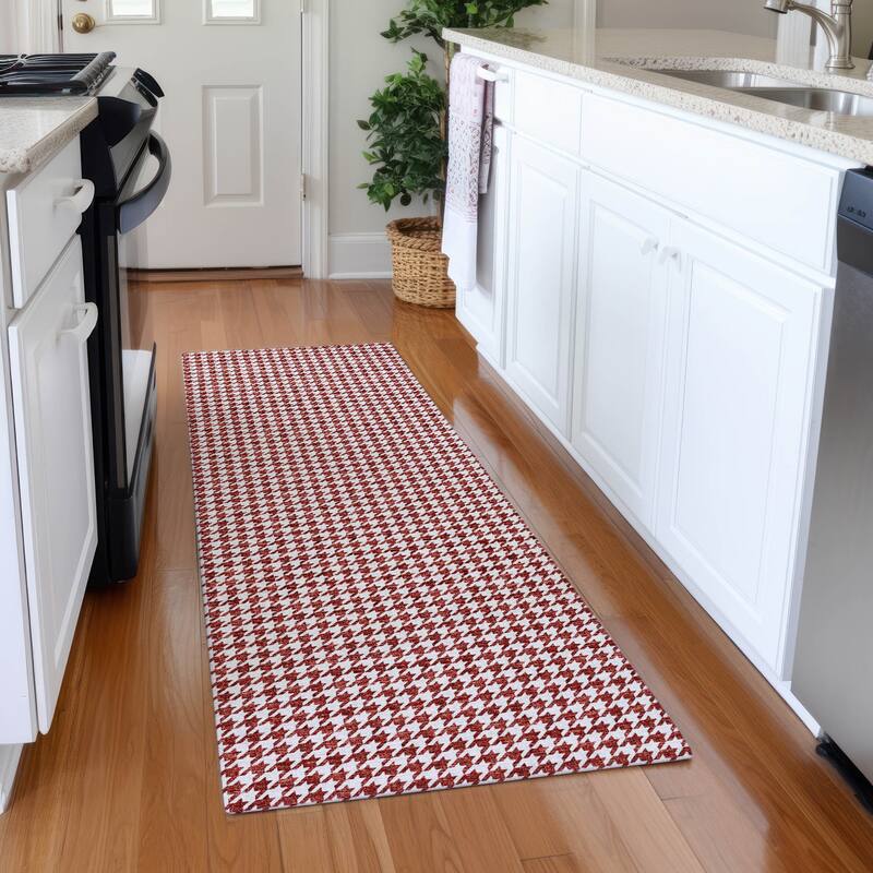 Premium Washable Super Soft Modern Houndstooth Mayfield Rug - Red - 2' 3" x 7' 6" - Runner