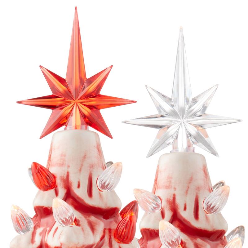 12in Hand Painted Ceramic Christmas Tree PreLit Tree with Star