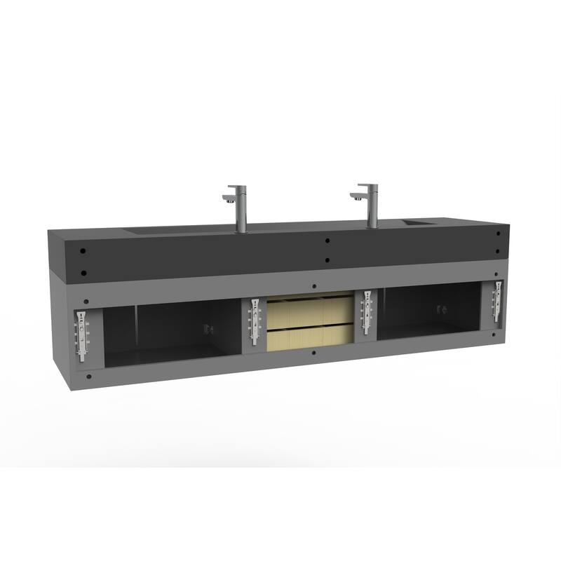 Nile 72" Wall Mounted Bathroom Vanity Set w/ Black Top