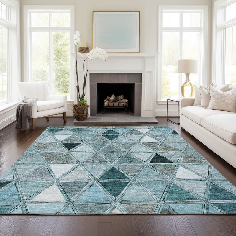 Machine Washable Indoor/ Outdoor Chantille Modern Diamonds Rug - Teal - 3' x 5'