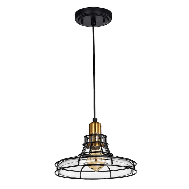 Black and Antique Gold 1-Light Pendant with Clear Glass Shade