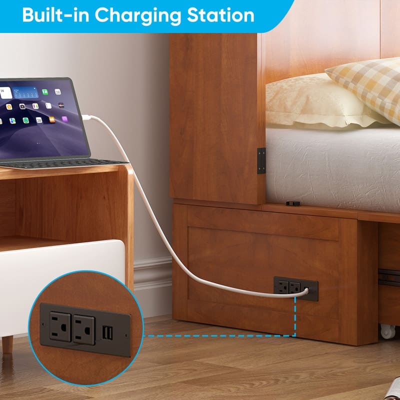 Mixoy Queen Horizontal Murphy Chest Bed with Mattress,Charging Station