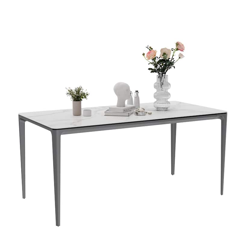 Rectangular Sintered Stone Dining Table Aluminium Alloy Frame - 31" D X 63" W X 29" H