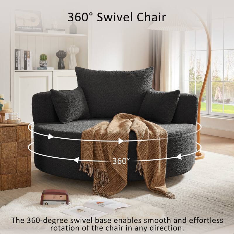 360° Swivel Chair Accent Barrel Chair Swivel Round Sofa Chair with 3 Removable Pillows