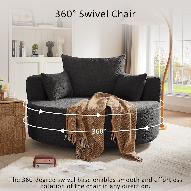 Roomfitters Swivel Barrel Chair with 3 Removable Pillows, Round Accent Chair for Living Room, Bedroom or Office, Black