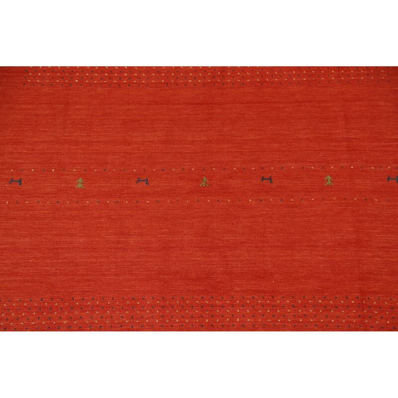 Salmon Gabbeh Area Rug Hand-Knotted Wool Carpet - 6'6"x 9'9"
