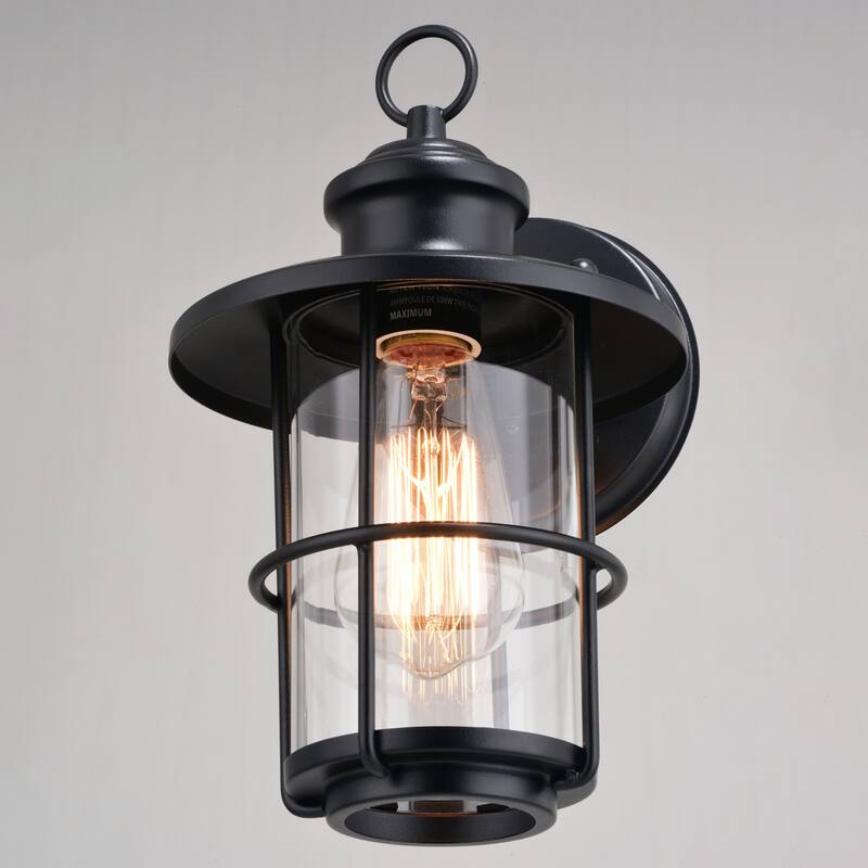 Lake Shore Steel 1 Light LED Compatible Black Coastal Outdoor Wall Lantern Clear Glass - 6.25-in W x 10-in H x 6.75-in D
