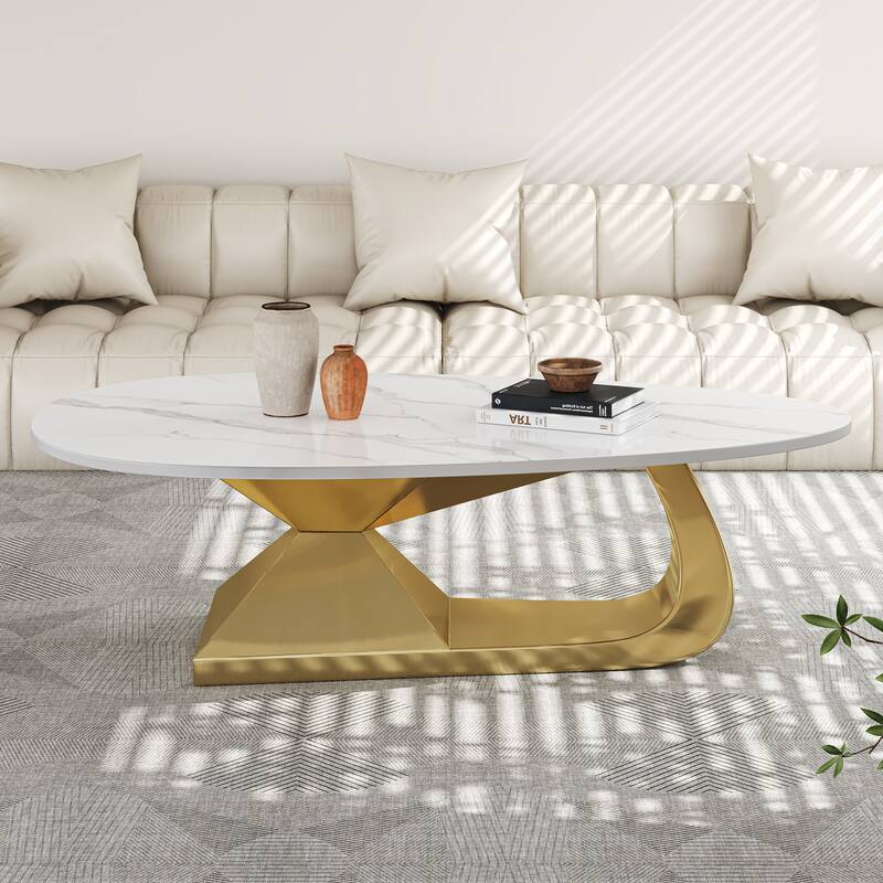 51 Inch Modern Sintered Stone Coffee Table with Stainless Steel Base