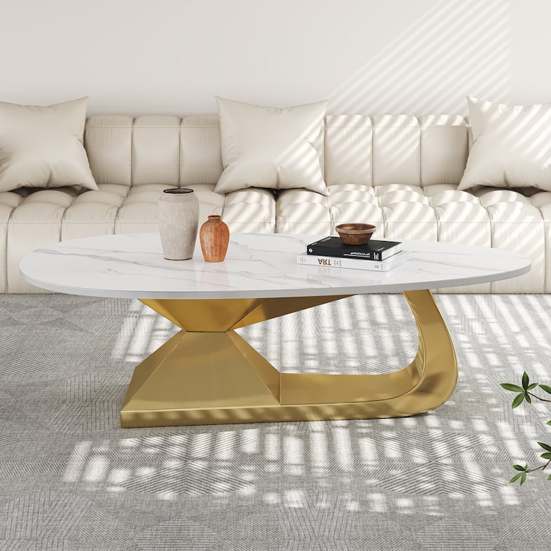 Modern Sintered Stone Tabletop Coffee Table with Stainless Steel Base - Elegant and Durable Living Room Centerpiece