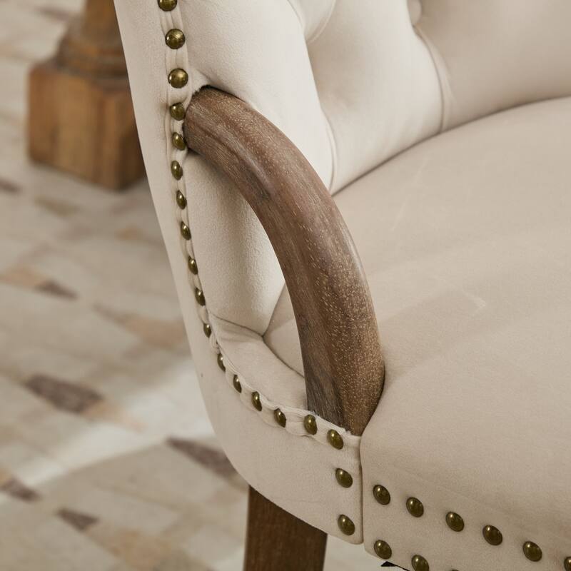 Velvet Dining Chairs Set of 2, Mid Century Modern Tufted Kitchen Chair with Solid Wood Frame, Copper Nail Decor for Living Room