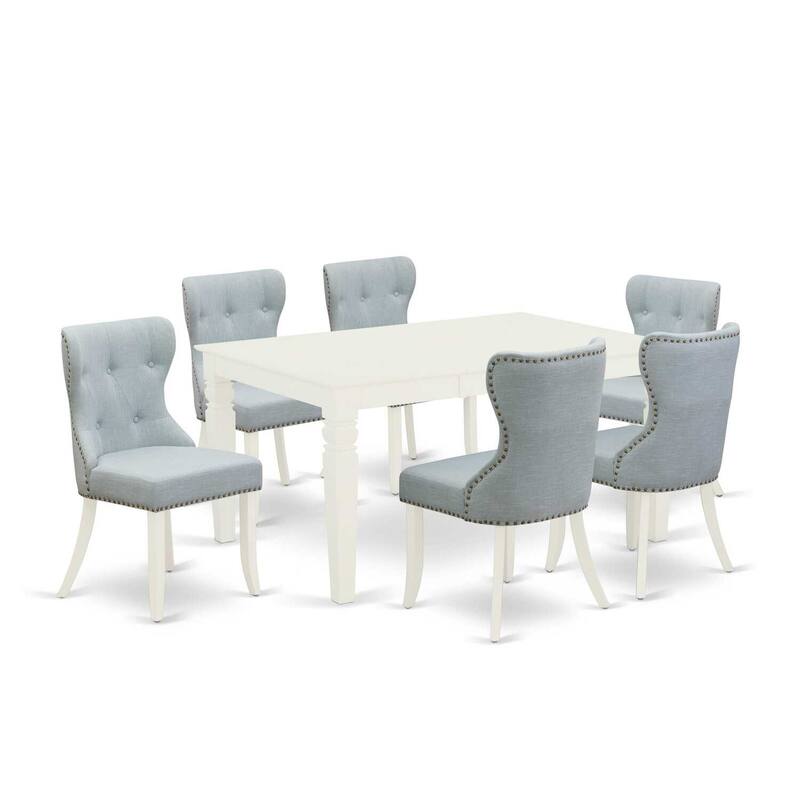 HomeStock 7-Piece Linen white Solid Wood Top-Rectangular Dining Room Set with Butterfly Leaf-Seats 4
