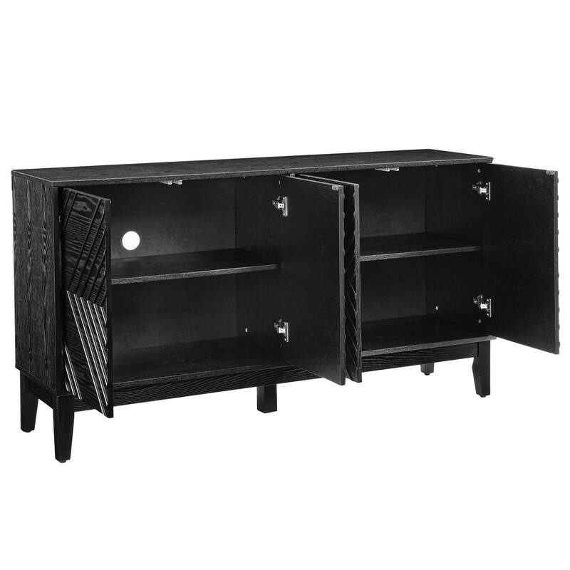 60" Mid Century Buffet Cabinet - Geometric Storage Sideboard