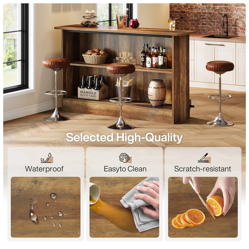 2-Tier Bar Table with Footres, Rustic Brown Bar Cabinet Height Pub - N/A