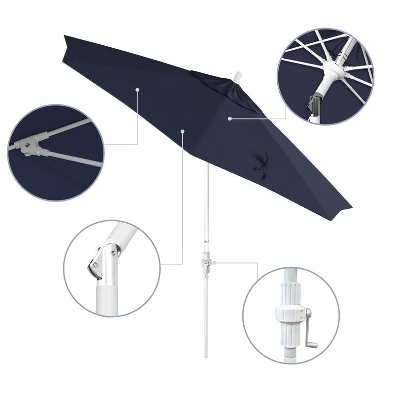 California Umbrella 9' Rd.Crank Lift, Collar Tilt, Aluminum Pole, /Fiberglass Rib Patio Umbrella, White Finish, Olefin Fabric