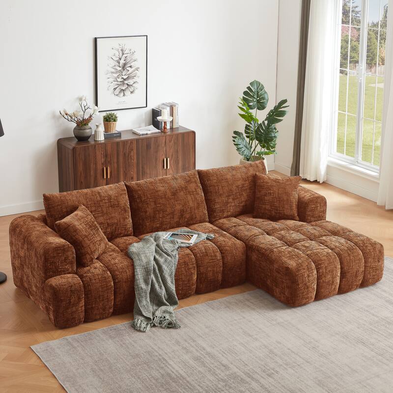 Oversized Chenille Sectional Sofa, Full-Compressed 4 Seater Sofa, Upholstered Sleeper Couch with L-Shape Chaise