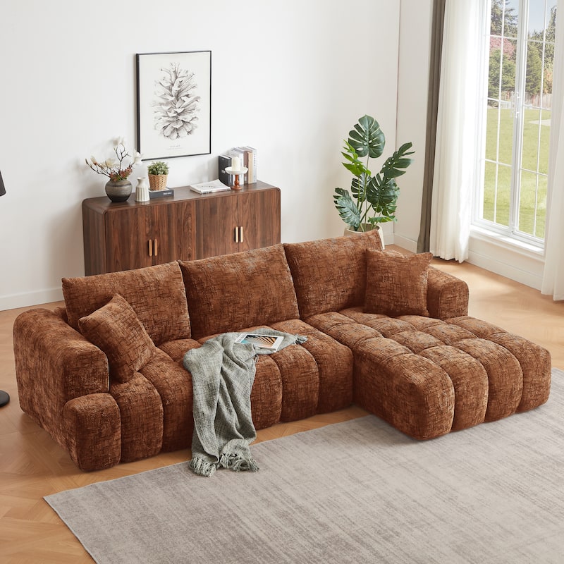Roomfitters Oversized Chenille Sectional Sofa, Modern L-Shaped Cloud Couch with Right Chaise and Deep Seats